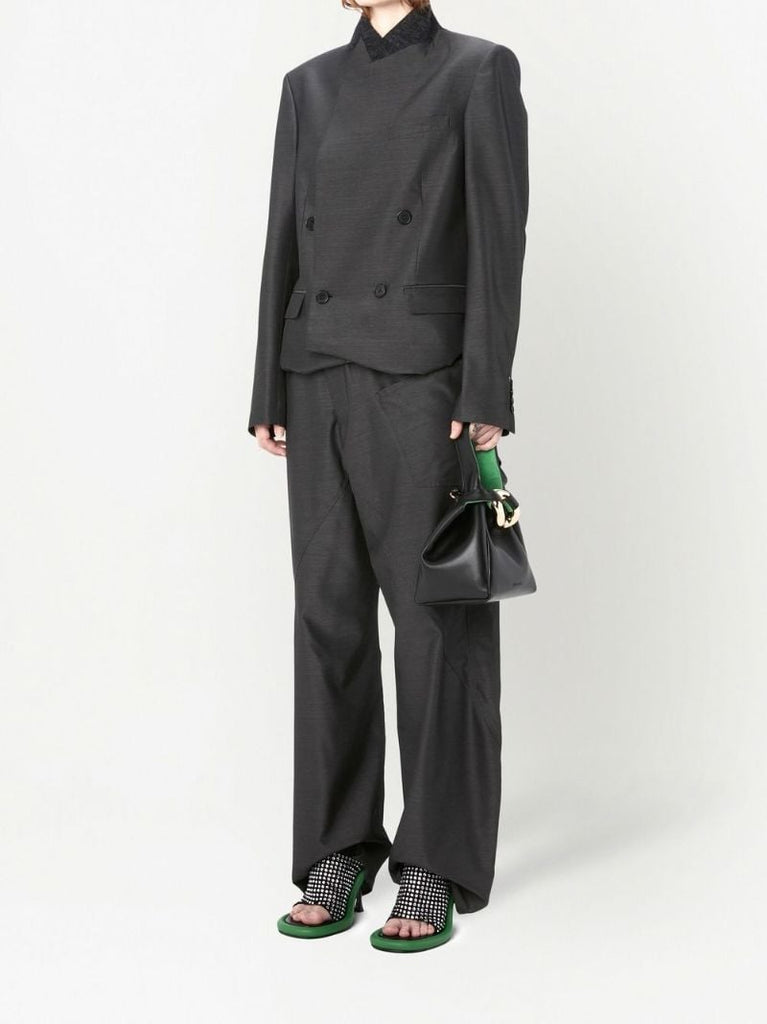 Black Chain Link Pochette Leather Top Handle Bag