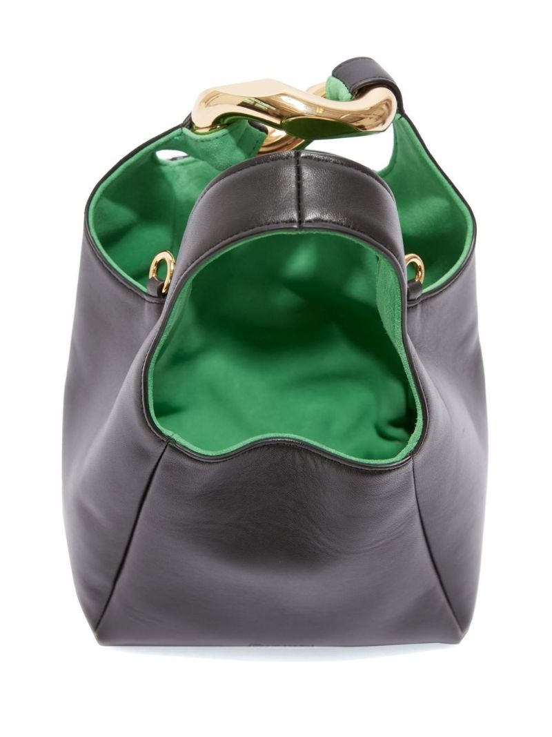 Black Chain Link Pochette Leather Top Handle Bag