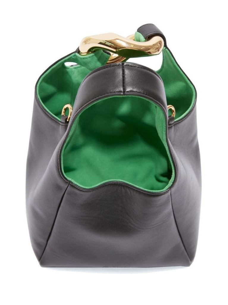 Black Chain Link Pochette Leather Top Handle Bag