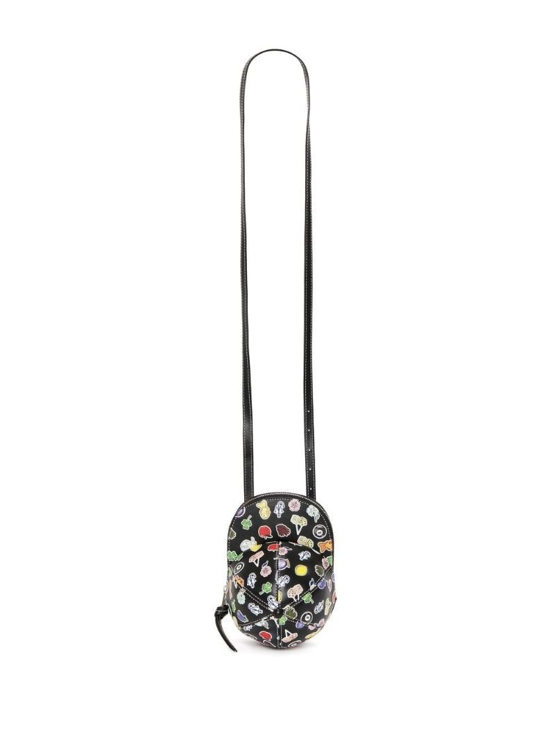 Black Sticker Print Leather Mini Cap Bag