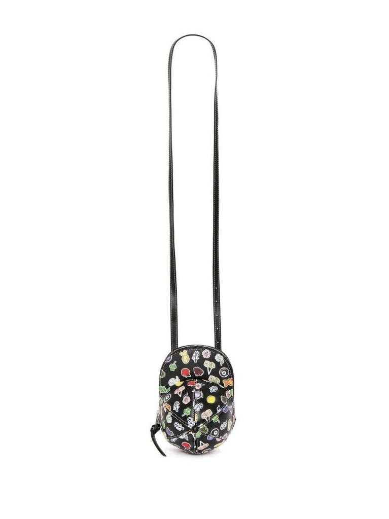 Black Sticker Print Leather Mini Cap Bag
