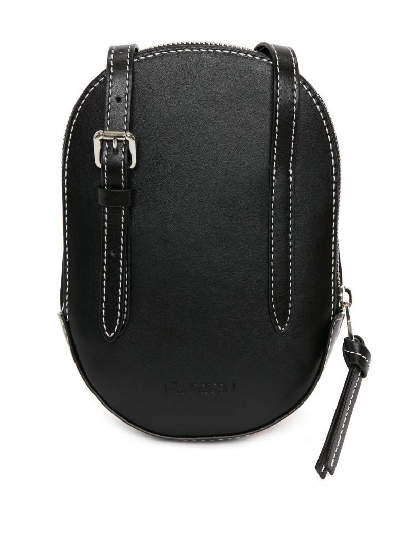 Black Sticker Print Leather Mini Cap Bag