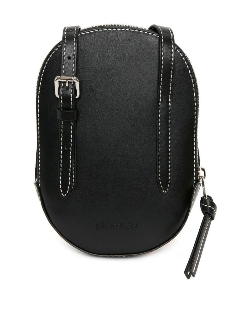 Black Sticker Print Leather Mini Cap Bag
