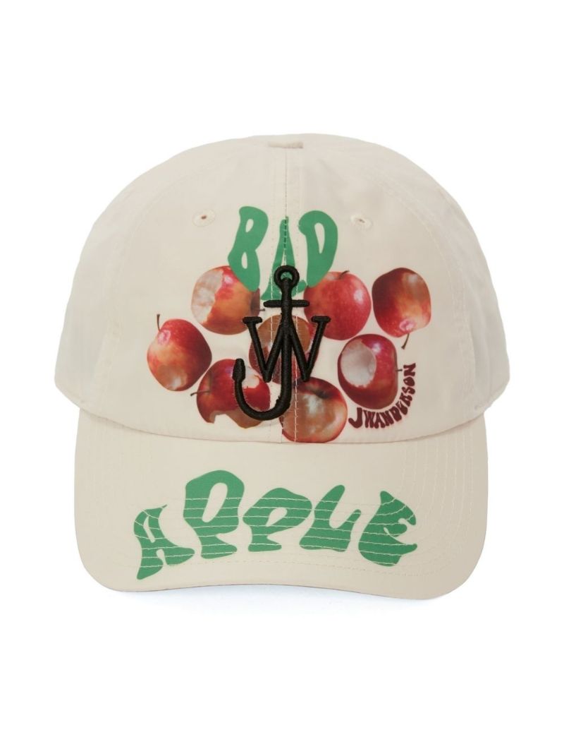 White Apple Print Baseball Cap