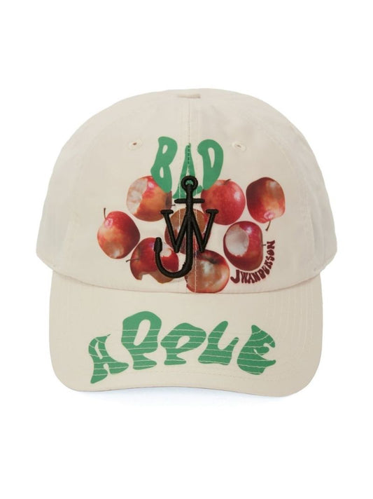 White Apple Print Baseball Cap