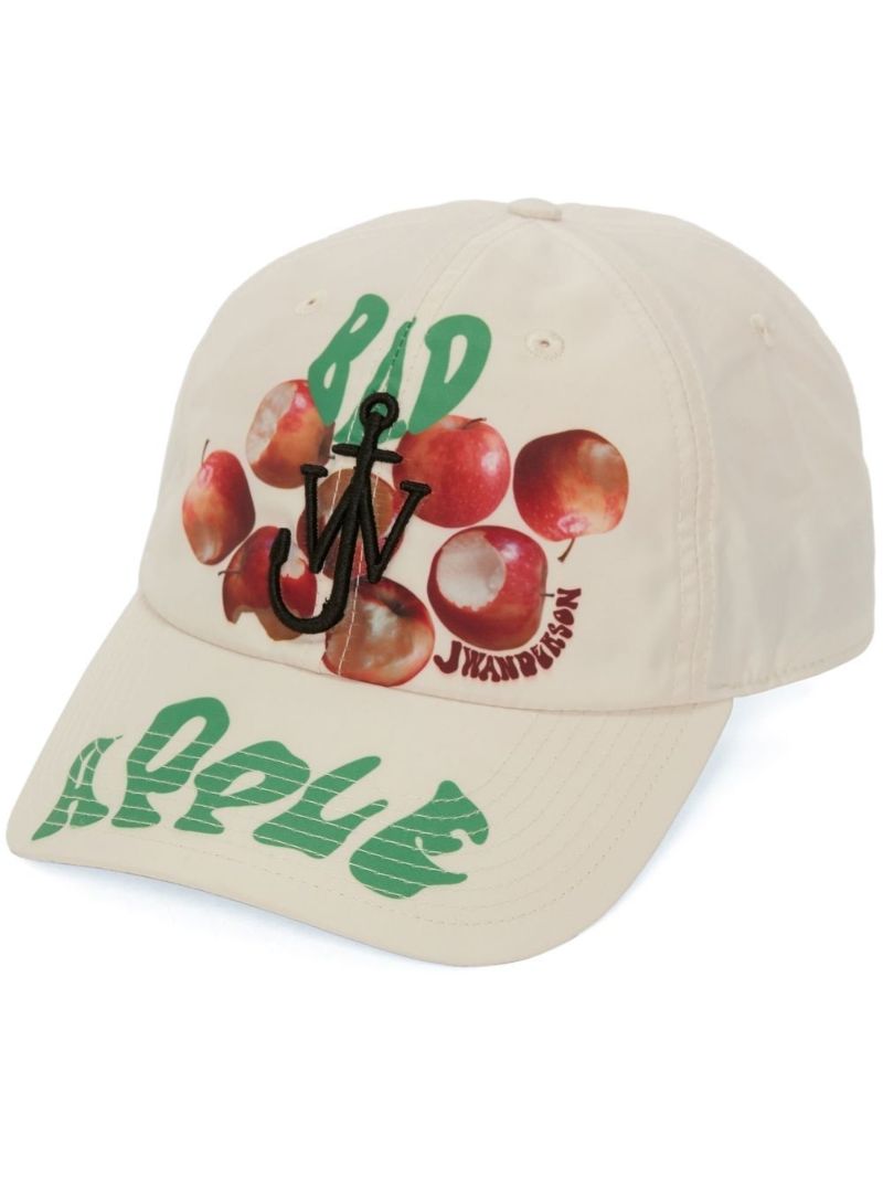 White Apple Print Baseball Cap