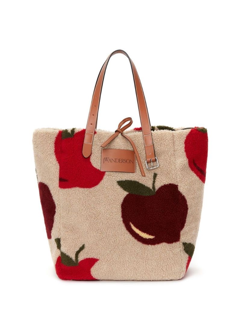 Neutral Apple Print Fleece Tote Bag