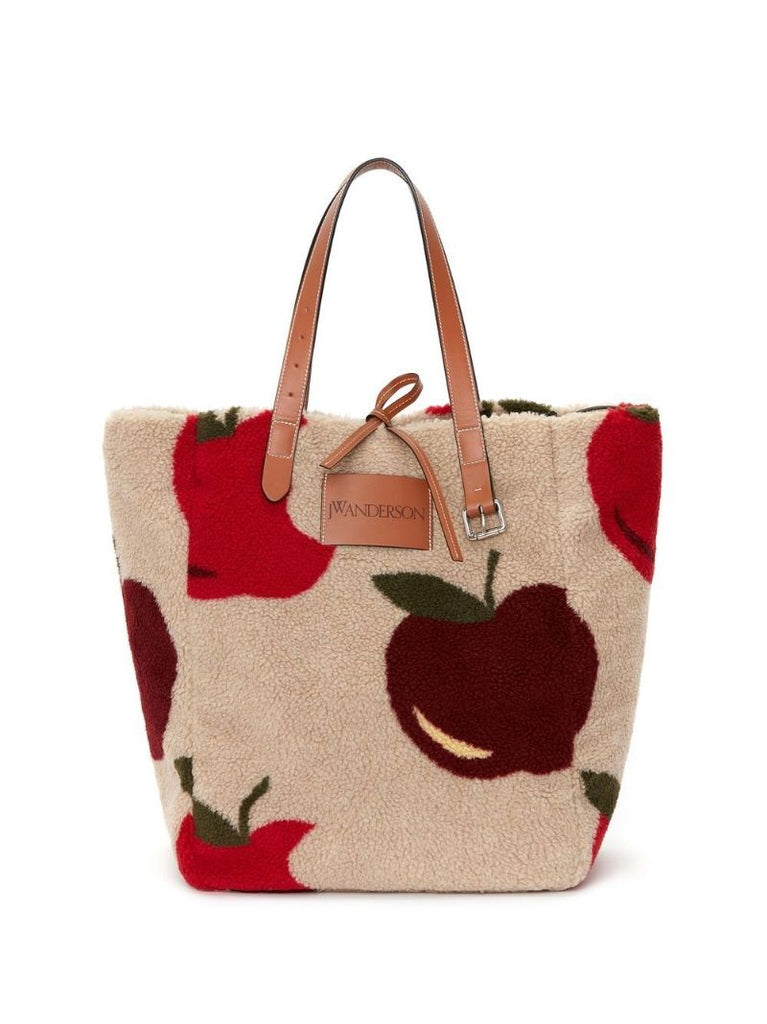 Neutral Apple Print Fleece Tote Bag