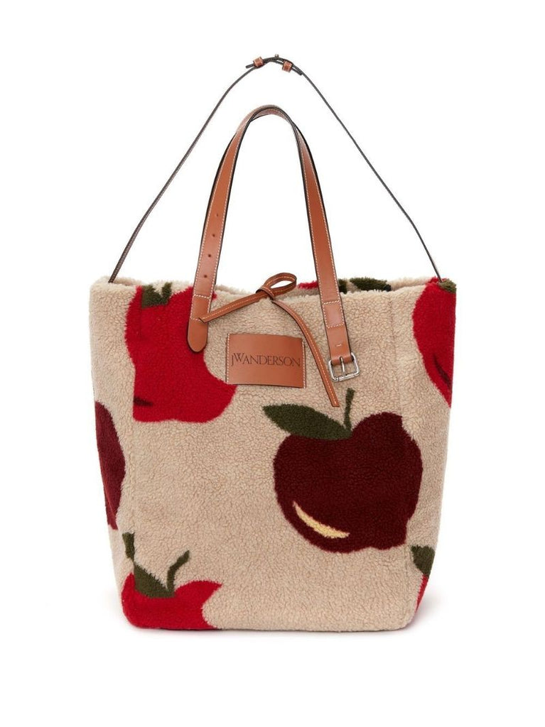 Neutral Apple Print Fleece Tote Bag