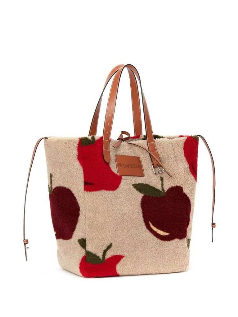 Neutral Apple Print Fleece Tote Bag