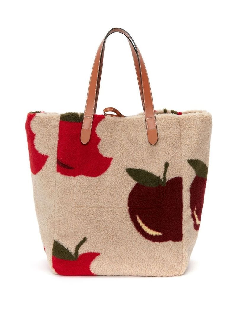Neutral Apple Print Fleece Tote Bag