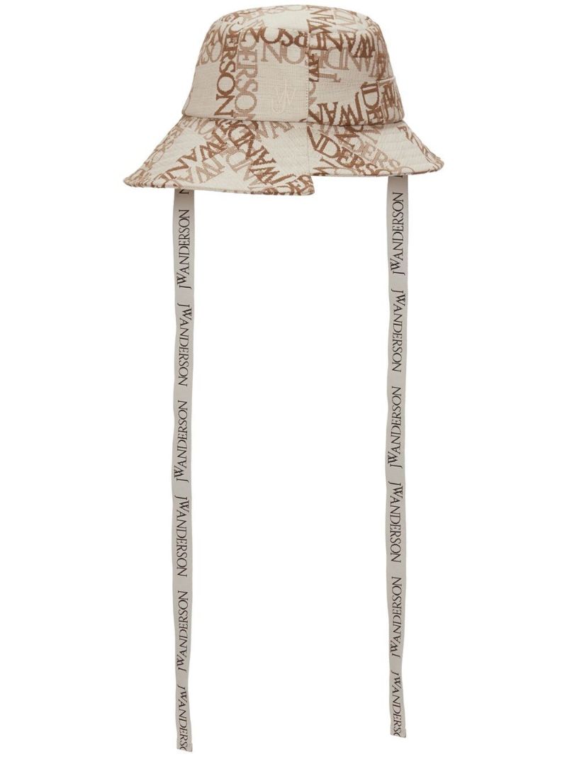 Neutral Asymmetric Monogram Print Bucket Hat