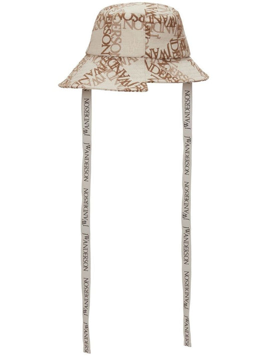 Neutral Asymmetric Monogram Print Bucket Hat