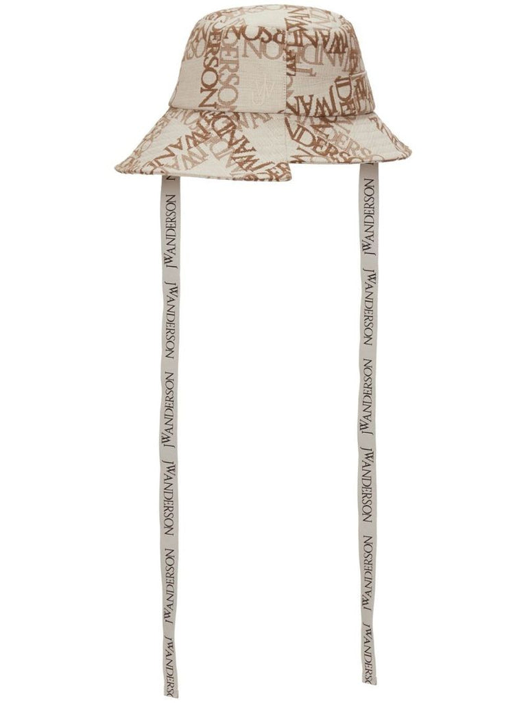 Neutral Asymmetric Monogram Print Bucket Hat