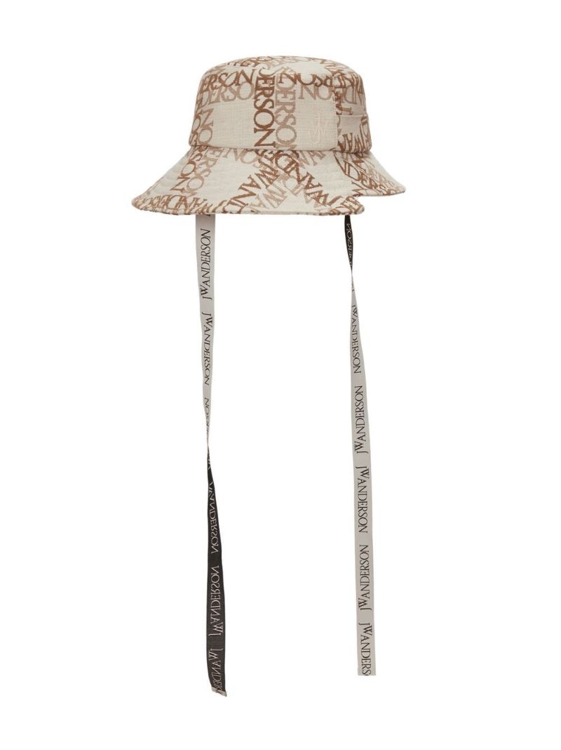 Neutral Asymmetric Monogram Print Bucket Hat