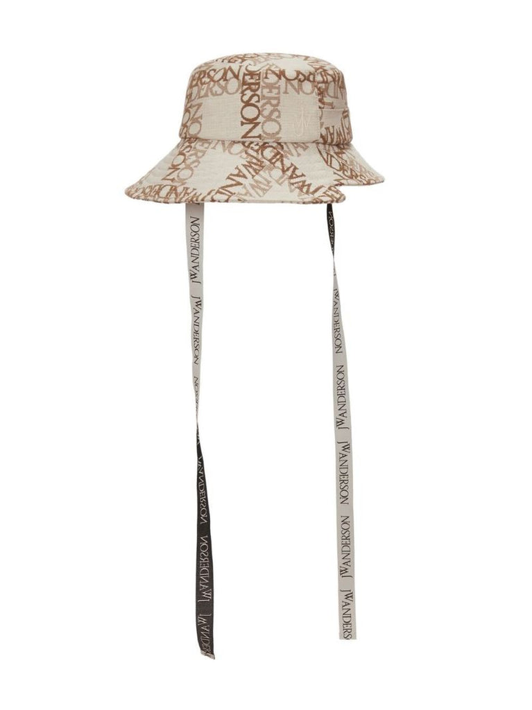 Neutral Asymmetric Monogram Print Bucket Hat