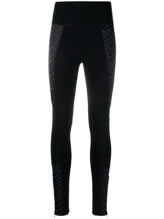 Black La Greca Print Leggings