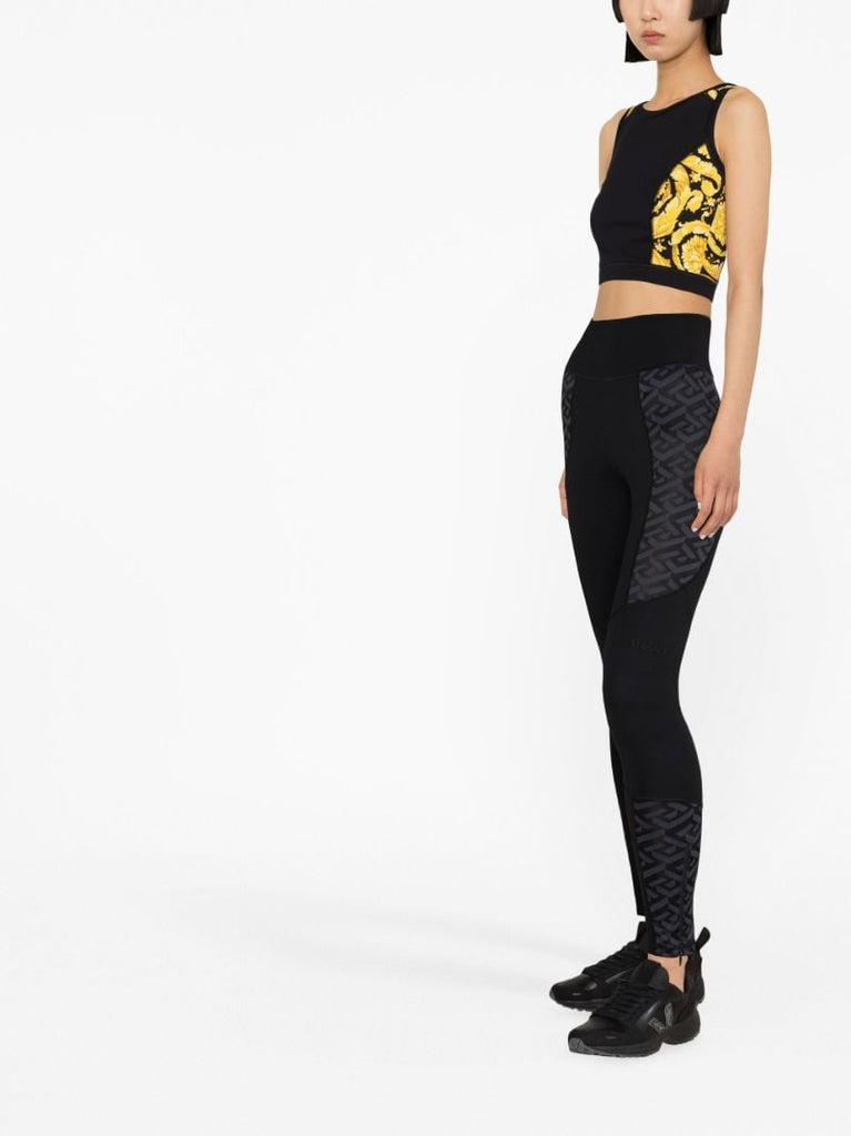 Black La Greca Print Leggings