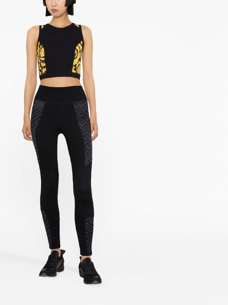 Black La Greca Print Leggings
