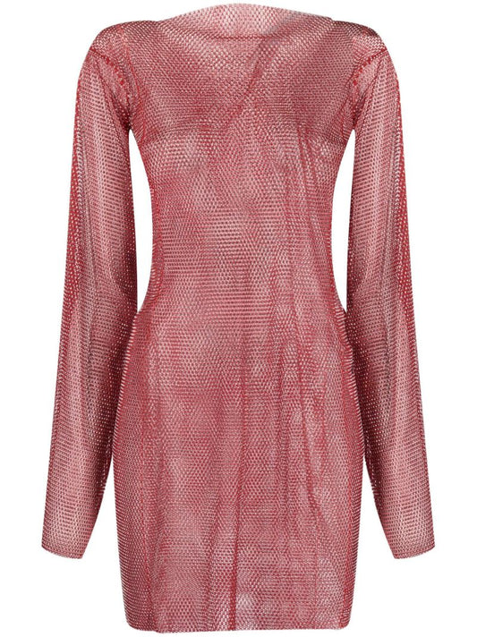 Red Diamond Rhinestone Embellished Mini Dress
