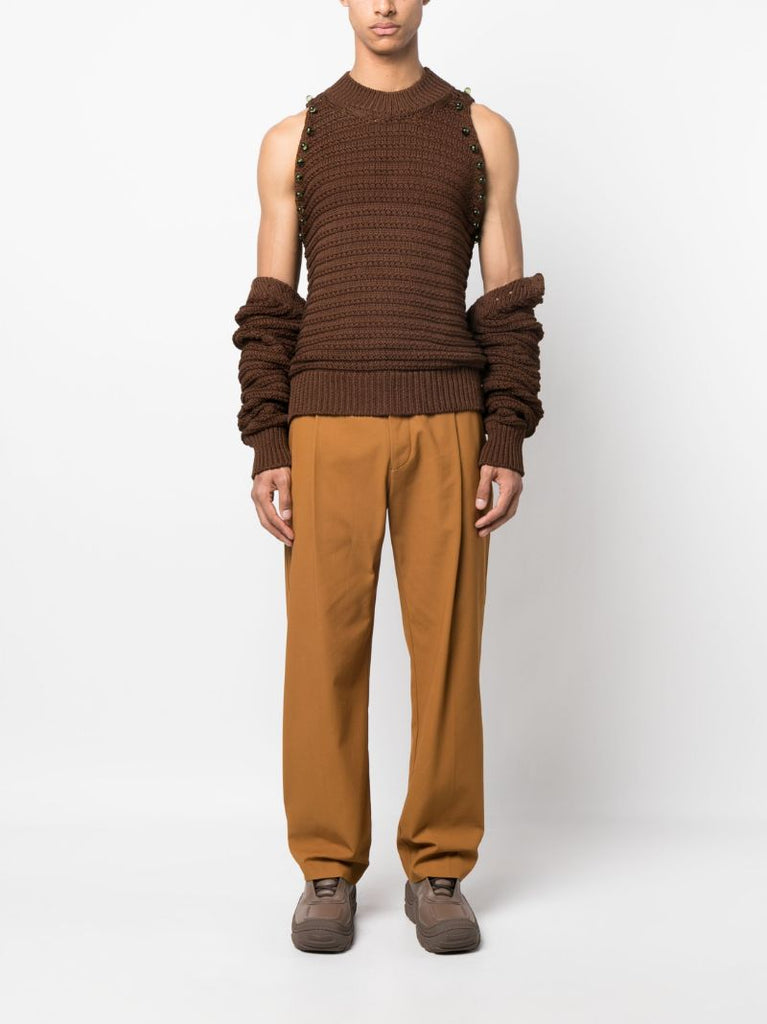 Brown Runak Knitted Crew Neck Jumper