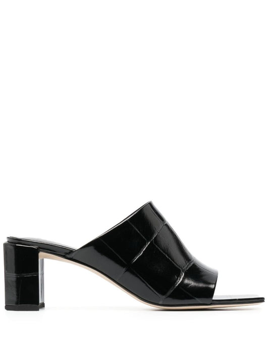 Black Katya 70 Mock Croc Leather Mules