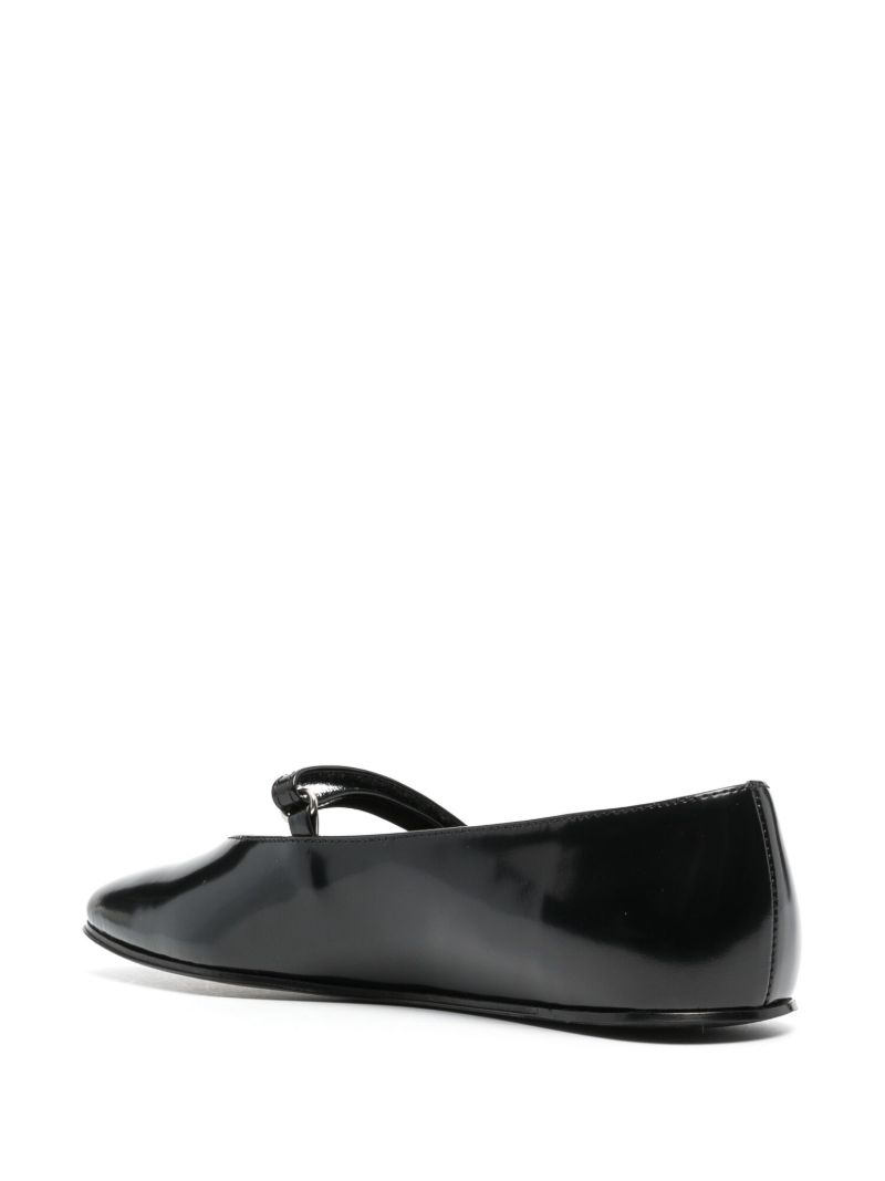 Black Front Strapped Leather Ballet Pumps