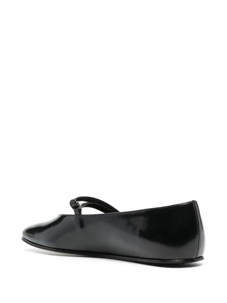 Black Front Strapped Leather Ballet Pumps
