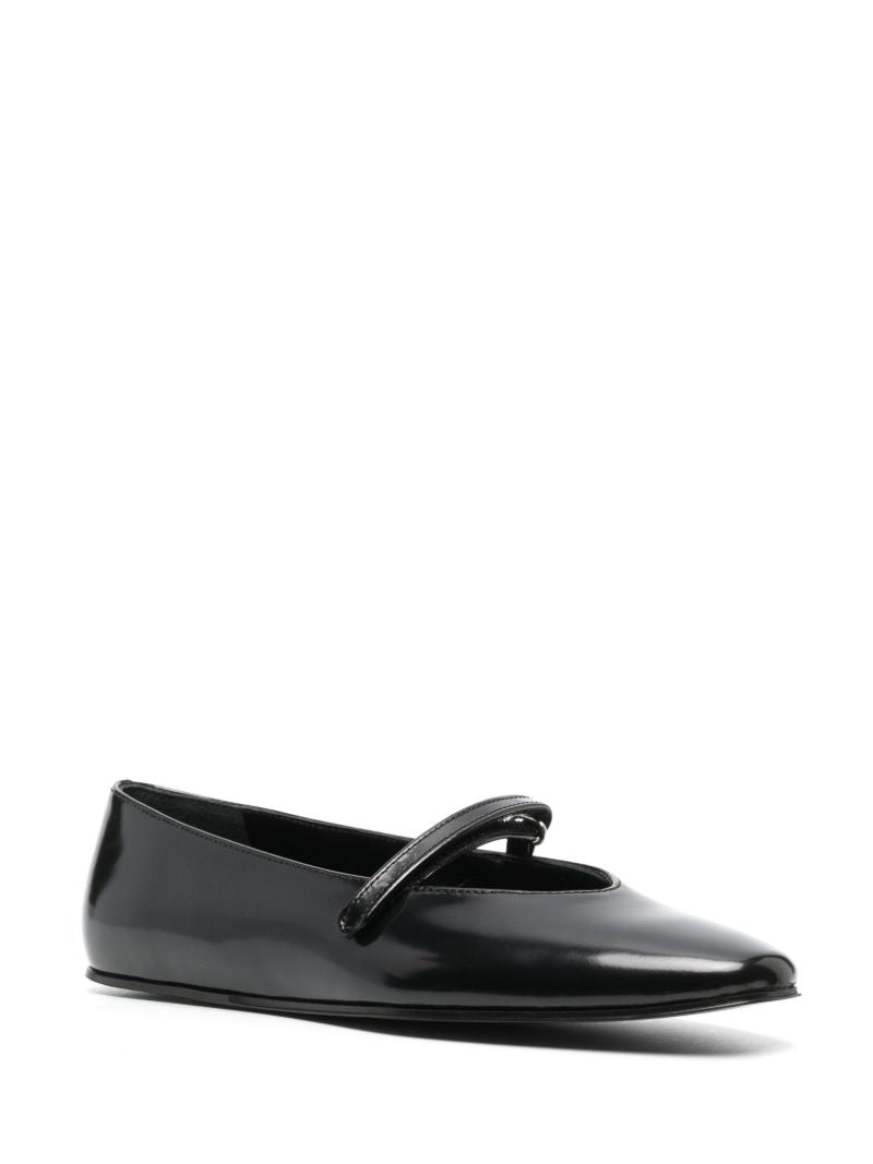 Black Front Strapped Leather Ballet Pumps