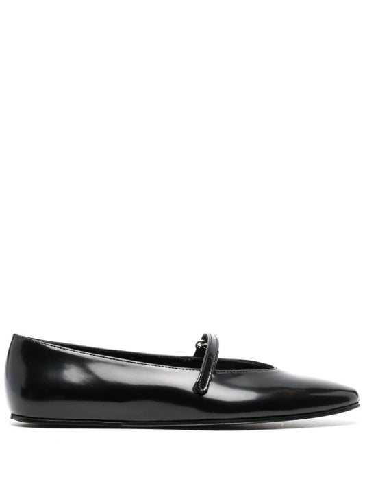 Black Front Strapped Leather Ballet Pumps