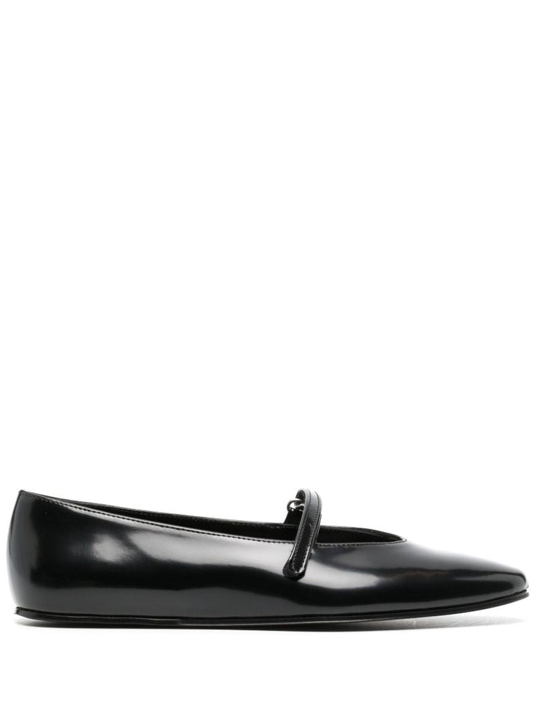 Black Front Strapped Leather Ballet Pumps