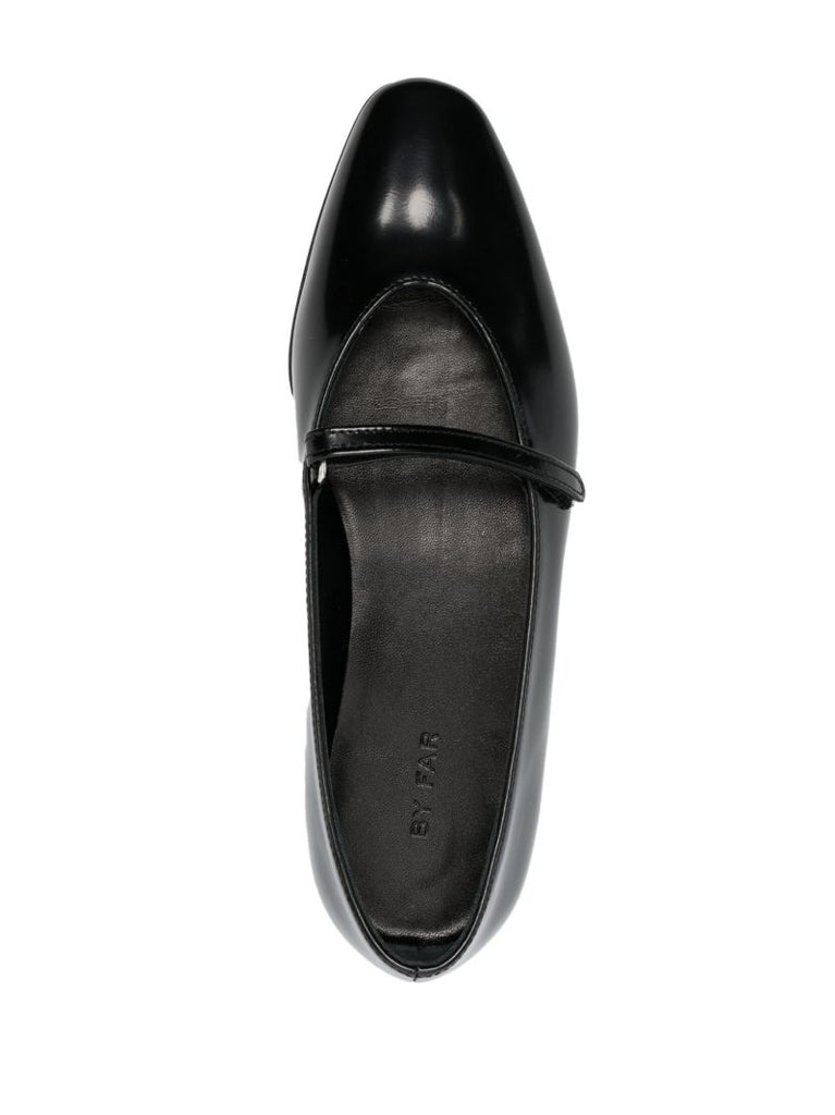 Black Front Strapped Leather Ballet Pumps