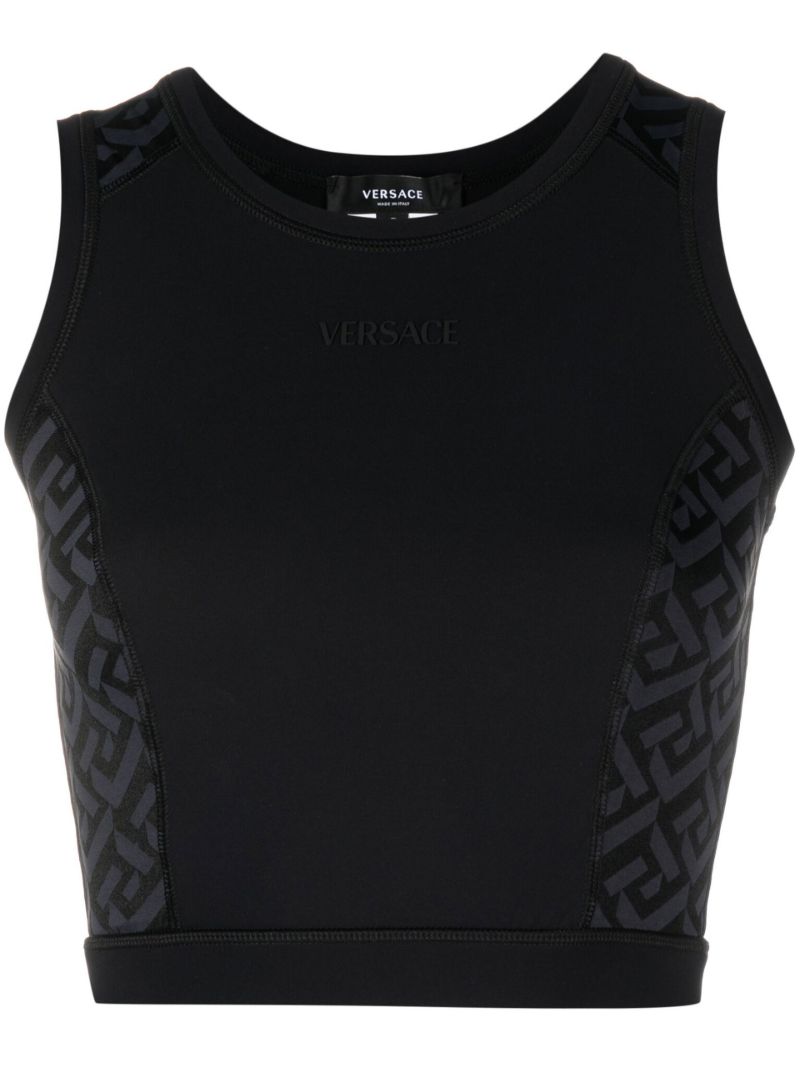 Black Greca Print Crop Top