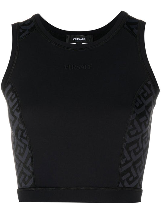 Black Greca Print Crop Top