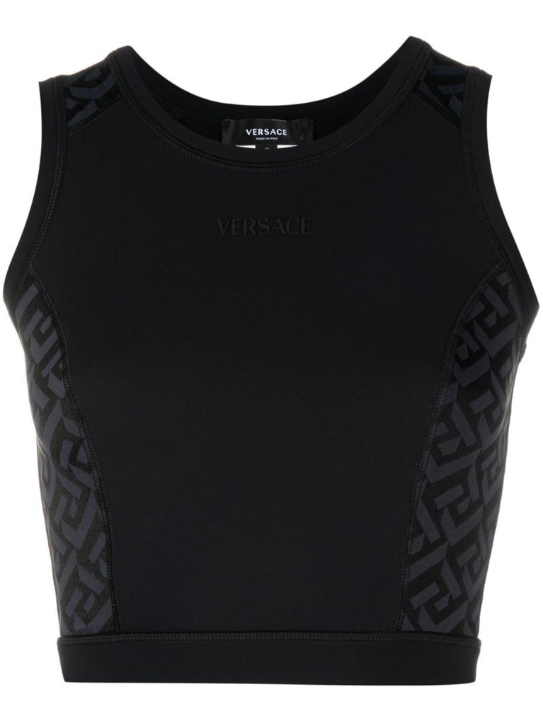 Black Greca Print Crop Top