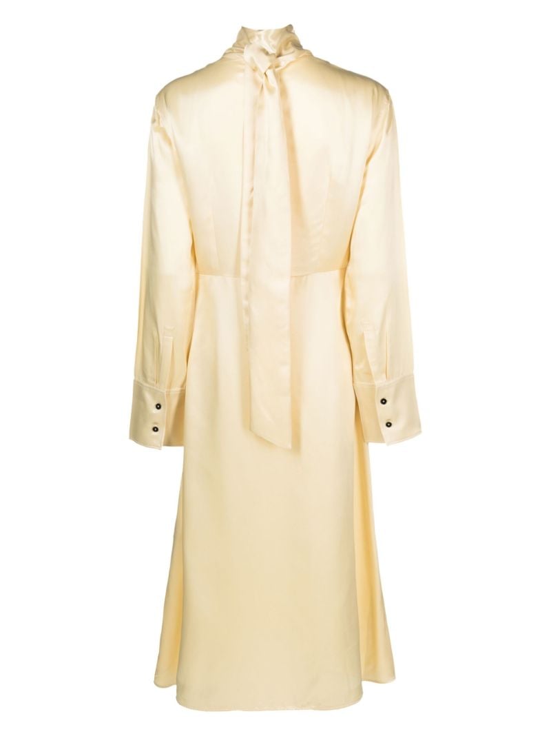 Neutral Long-sleeve Satin Midi Dress