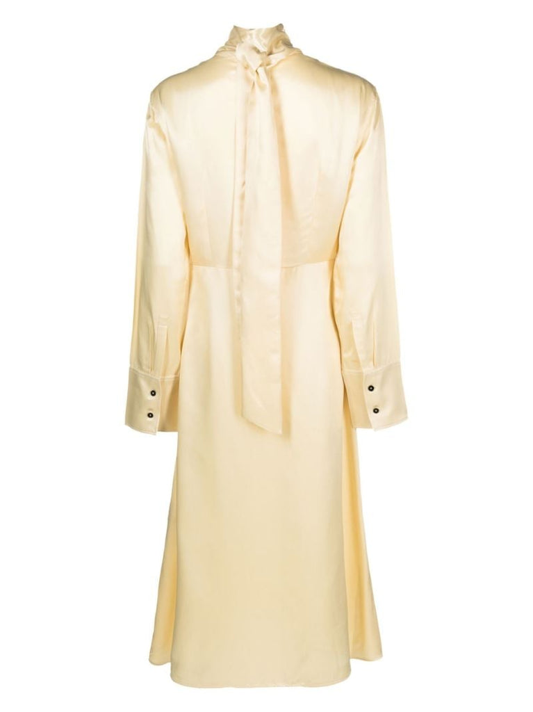 Neutral Long-sleeve Satin Midi Dress
