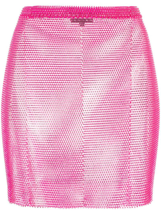 Pink Crystal Mesh Mini Skirt