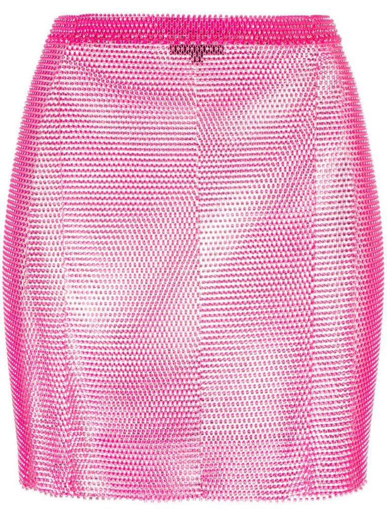 Pink Crystal Mesh Mini Skirt