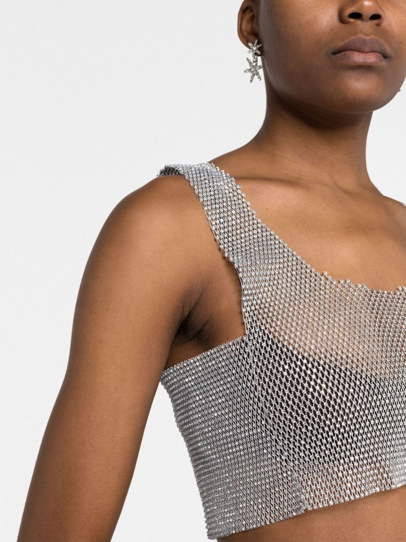 Silver-tone Crystal Sleeveless Crop Top