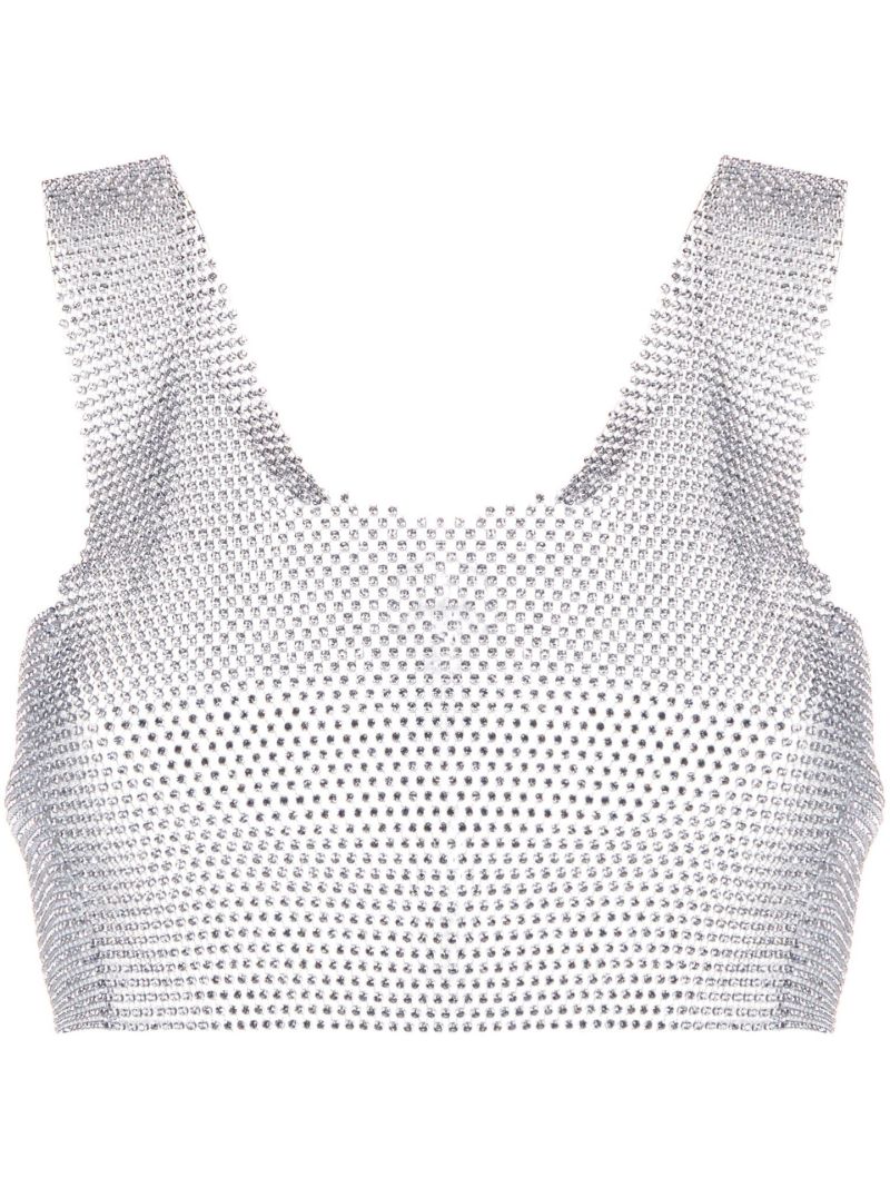 Silver-tone Crystal Sleeveless Crop Top
