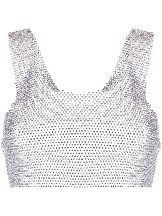 Silver-tone Crystal Sleeveless Crop Top