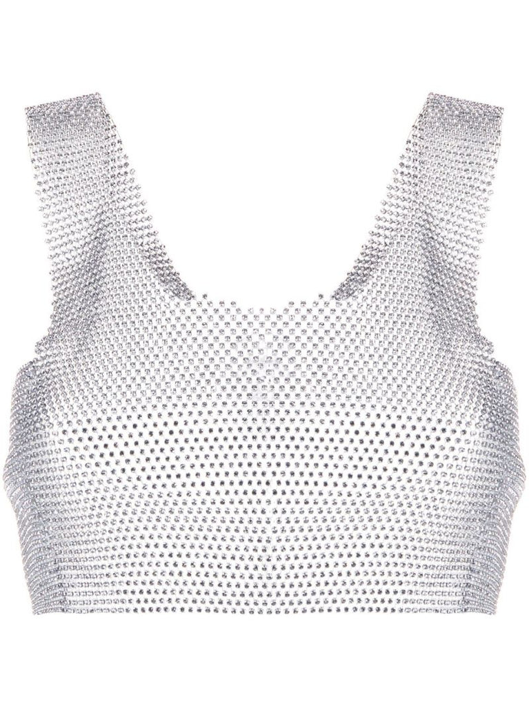 Silver-tone Crystal Sleeveless Crop Top