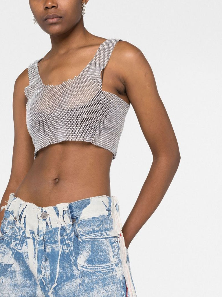 Silver-tone Crystal Sleeveless Crop Top