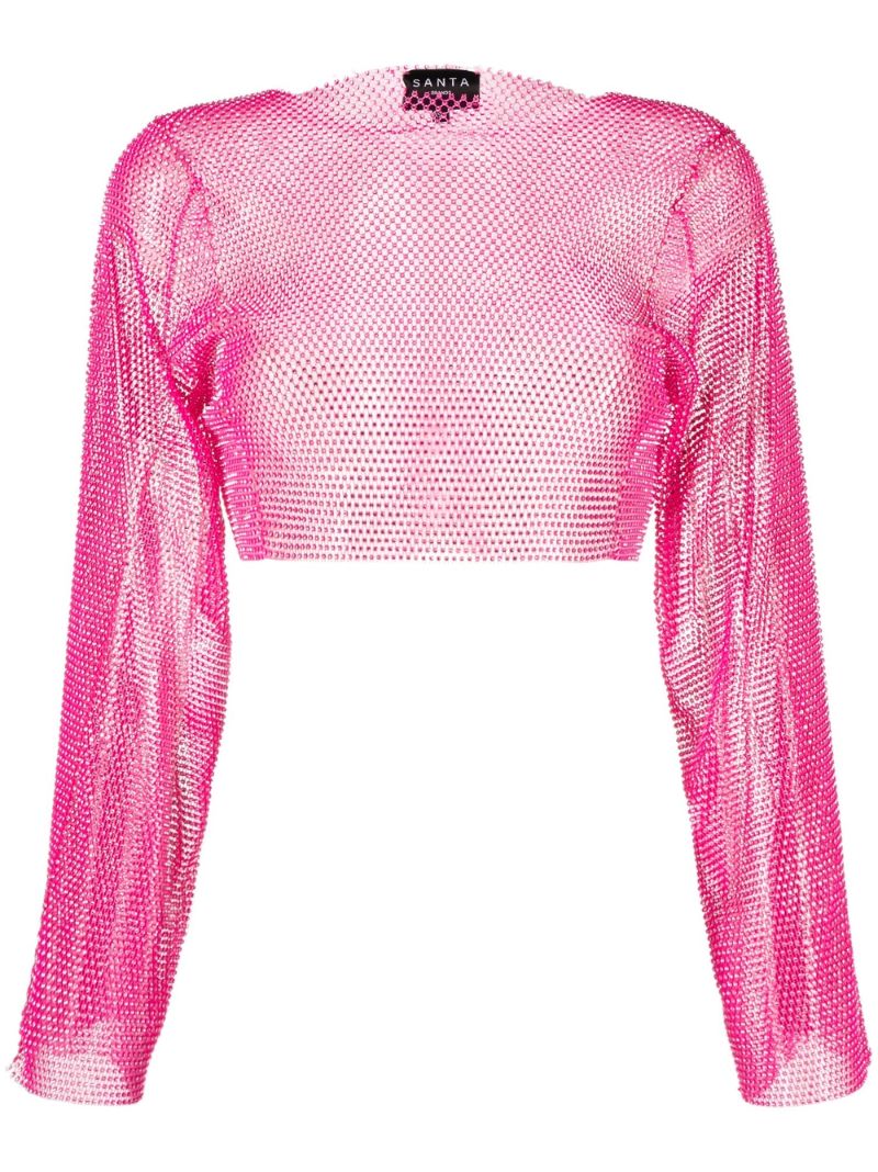 Pink Crystal Mesh Crop Top