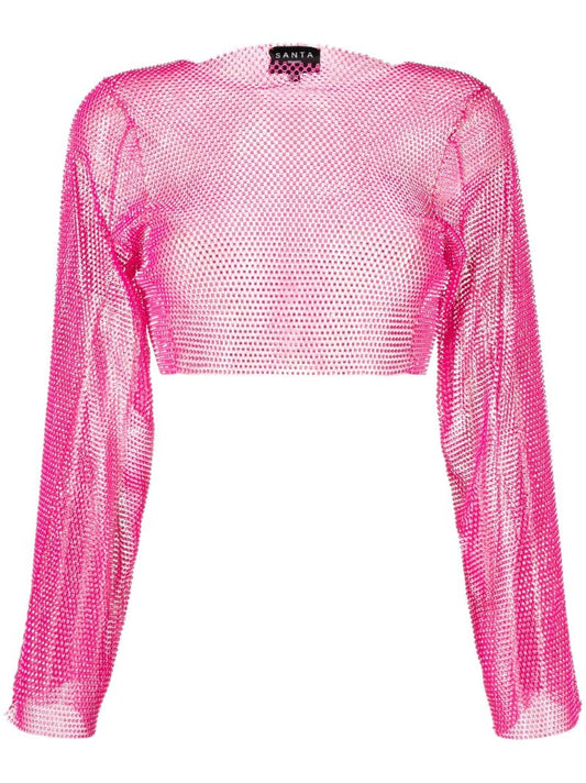 Pink Crystal Mesh Crop Top