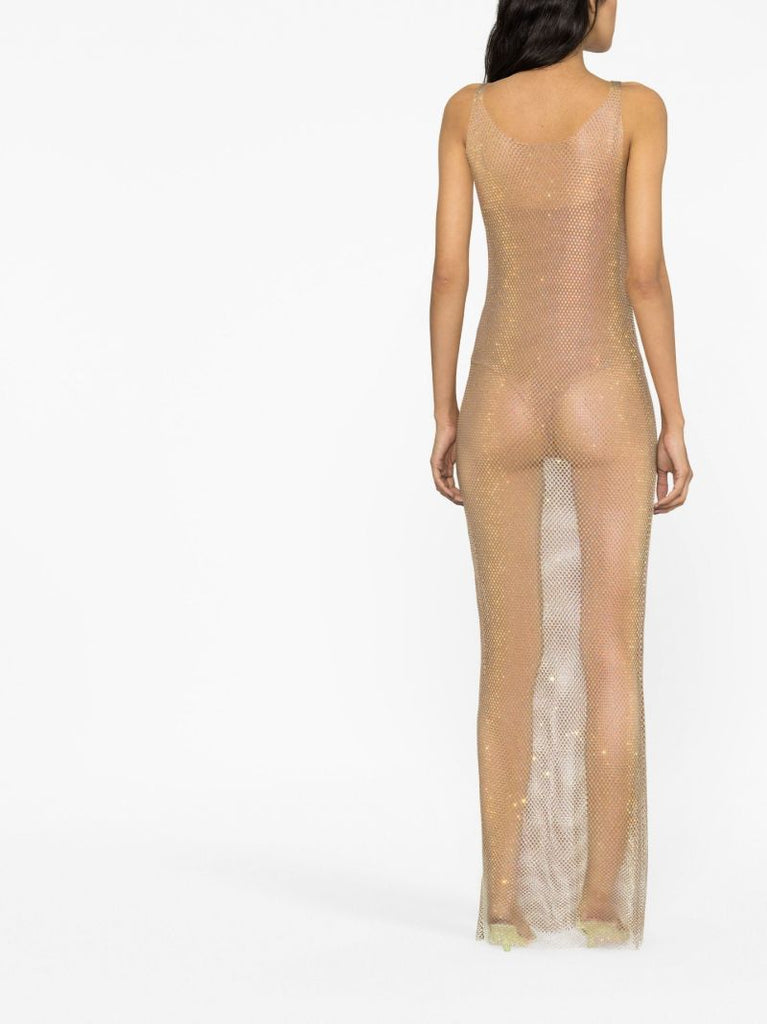 Gold Sydney Crystal Mesh Maxi Dress