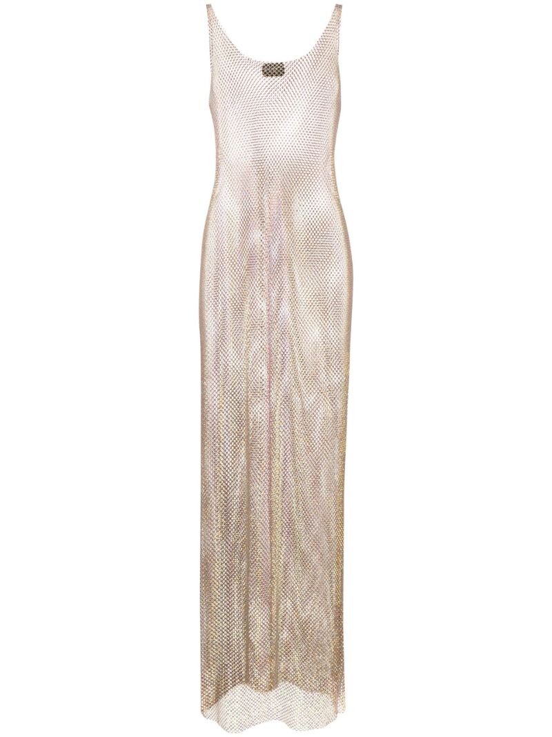Gold Sydney Crystal Mesh Maxi Dress