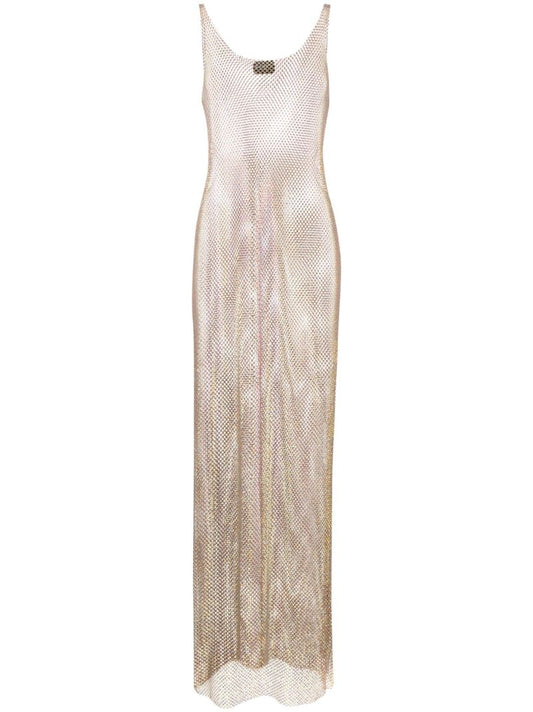 Gold Sydney Crystal Mesh Maxi Dress