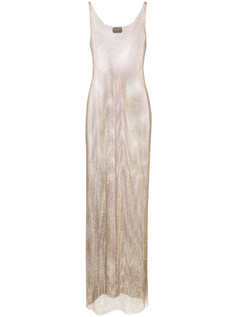 Gold Sydney Crystal Mesh Maxi Dress